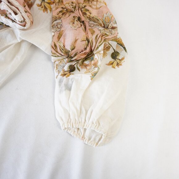 Zimmermann Chintz Tie-Neck Blouse And Mini Shorts In Pink Daisy Floral Size 0P/1 - Picture 6 of 14